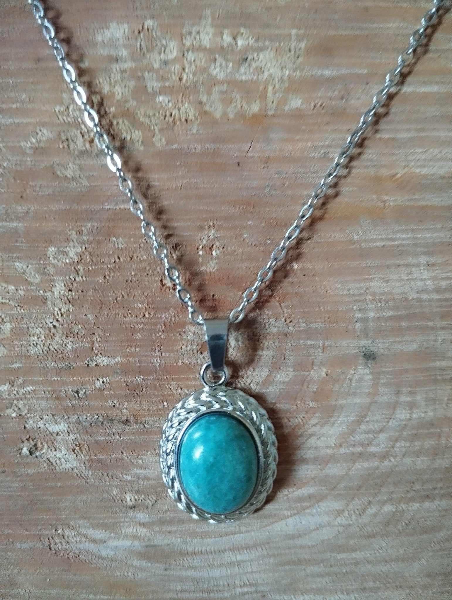 Collier Pendentif Amazonite Cabochon 25mm - Pierre Naturelle - Bijouxlithotresors