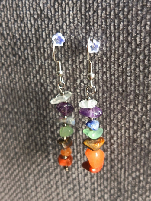 Boucles d'Oreilles 7 Chakras Pendantes - Pierres Naturelles Minimaliste - Bijouxlithotresors