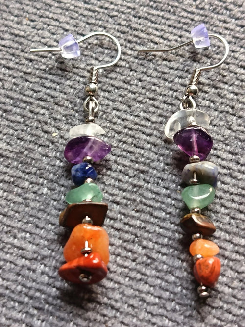 Boucles d'Oreilles 7 Chakras Pendantes - Pierres Naturelles Minimaliste - Bijouxlithotresors