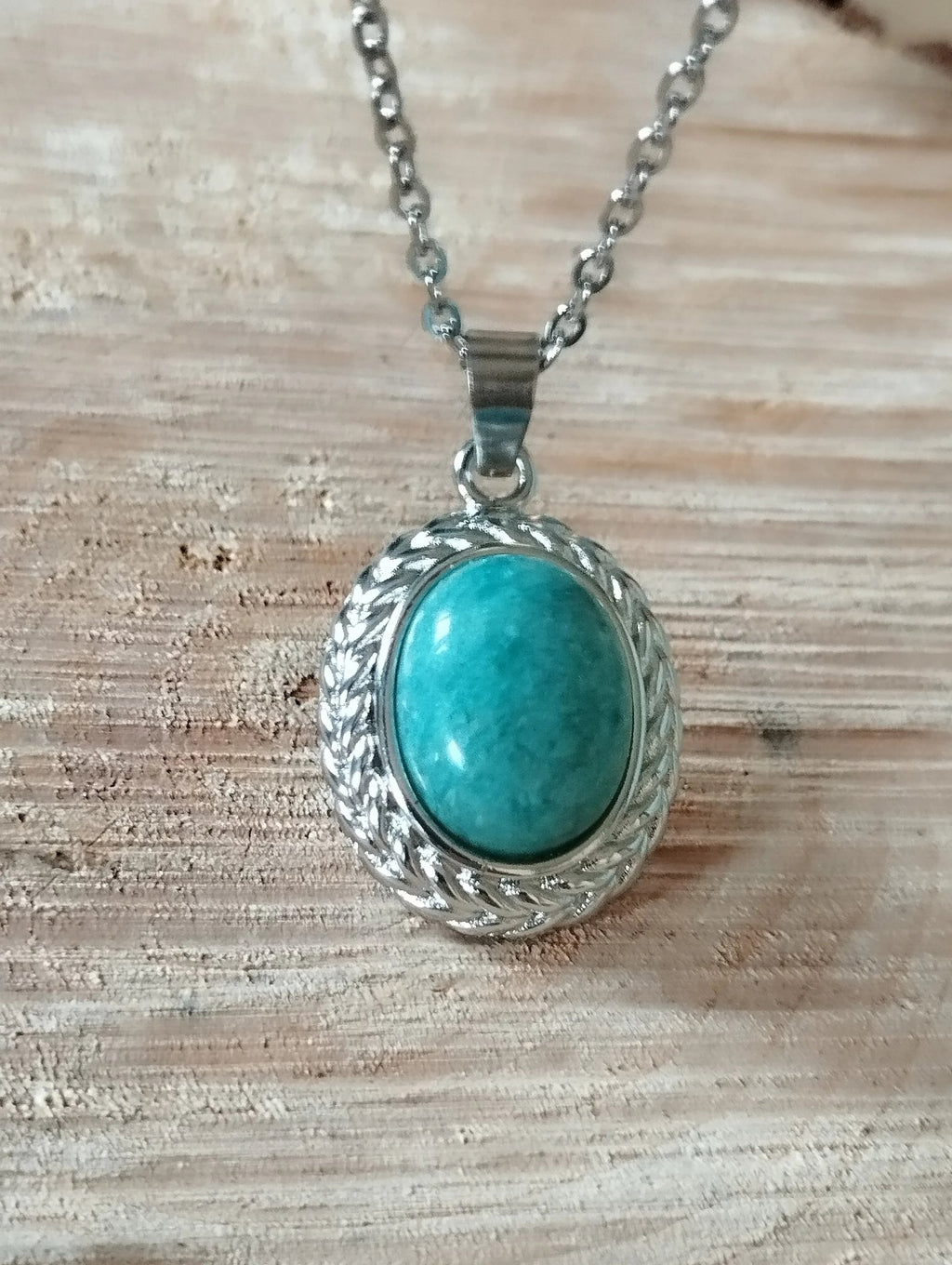 Collier Pendentif Amazonite Cabochon 25mm - Pierre Naturelle - Bijouxlithotresors
