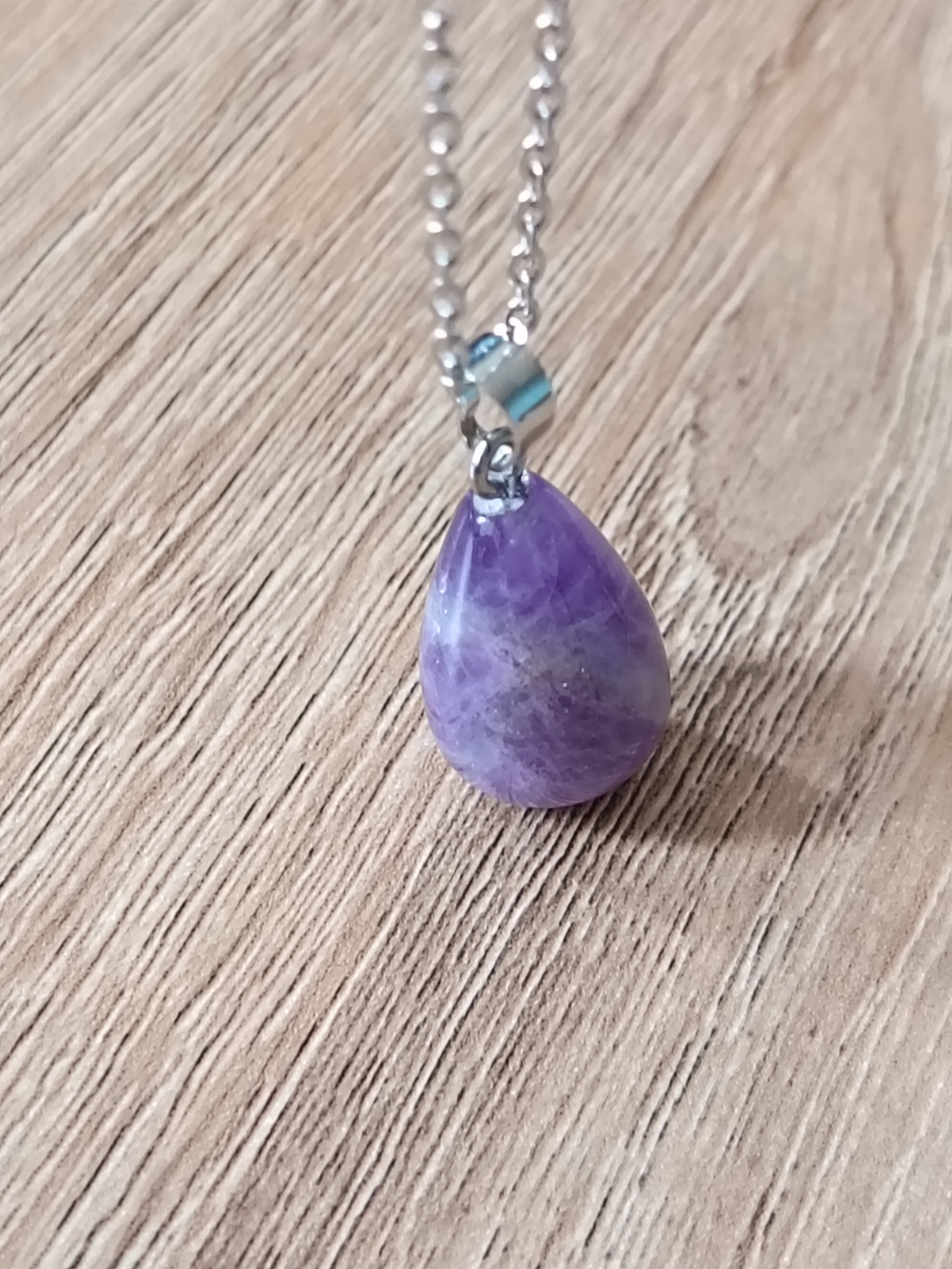 Collier Améthyste Naturelle Pendentif Goutte - Acier Inoxydable