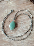 Collier Pendentif Feuille Aventurine Verte - Pierre Naturelle - Bijouxlithotresors