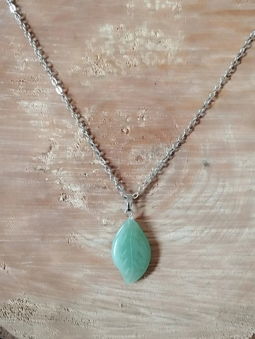 Collier Pendentif Feuille Aventurine Verte - Pierre Naturelle - Bijouxlithotresors