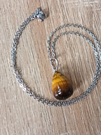 Collier Œil de Tigre Pendentif Goutte Grade AA - Pierre Naturelle Protection