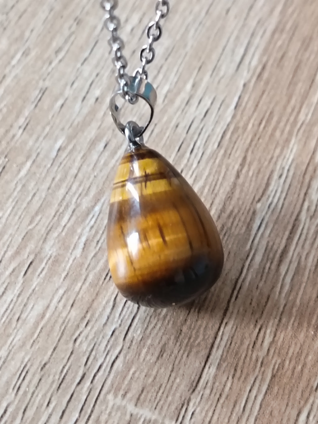 Collier Œil de Tigre Pendentif Goutte Grade AA - Pierre Naturelle Protection