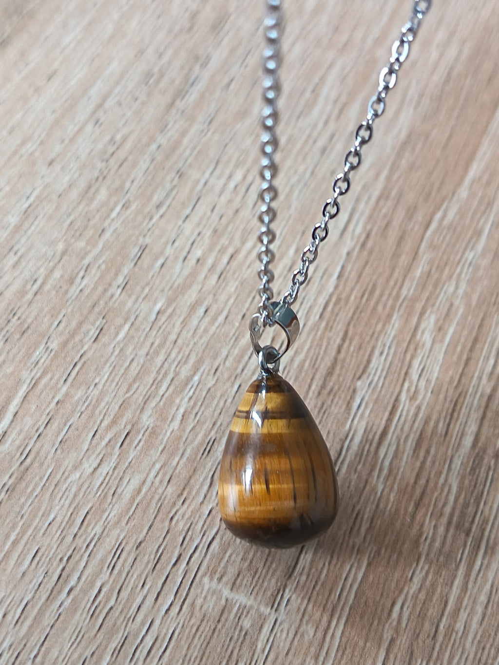 Collier Œil de Tigre Pendentif Goutte Grade AA - Pierre Naturelle Protection