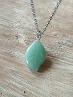 Collier Pendentif Feuille Aventurine Verte - Pierre Naturelle - Bijouxlithotresors