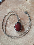 Collier Pendentif Cornaline Pourpre 35mm - Pierre Naturelle Cabochon Ciselé - Bijouxlithotresors