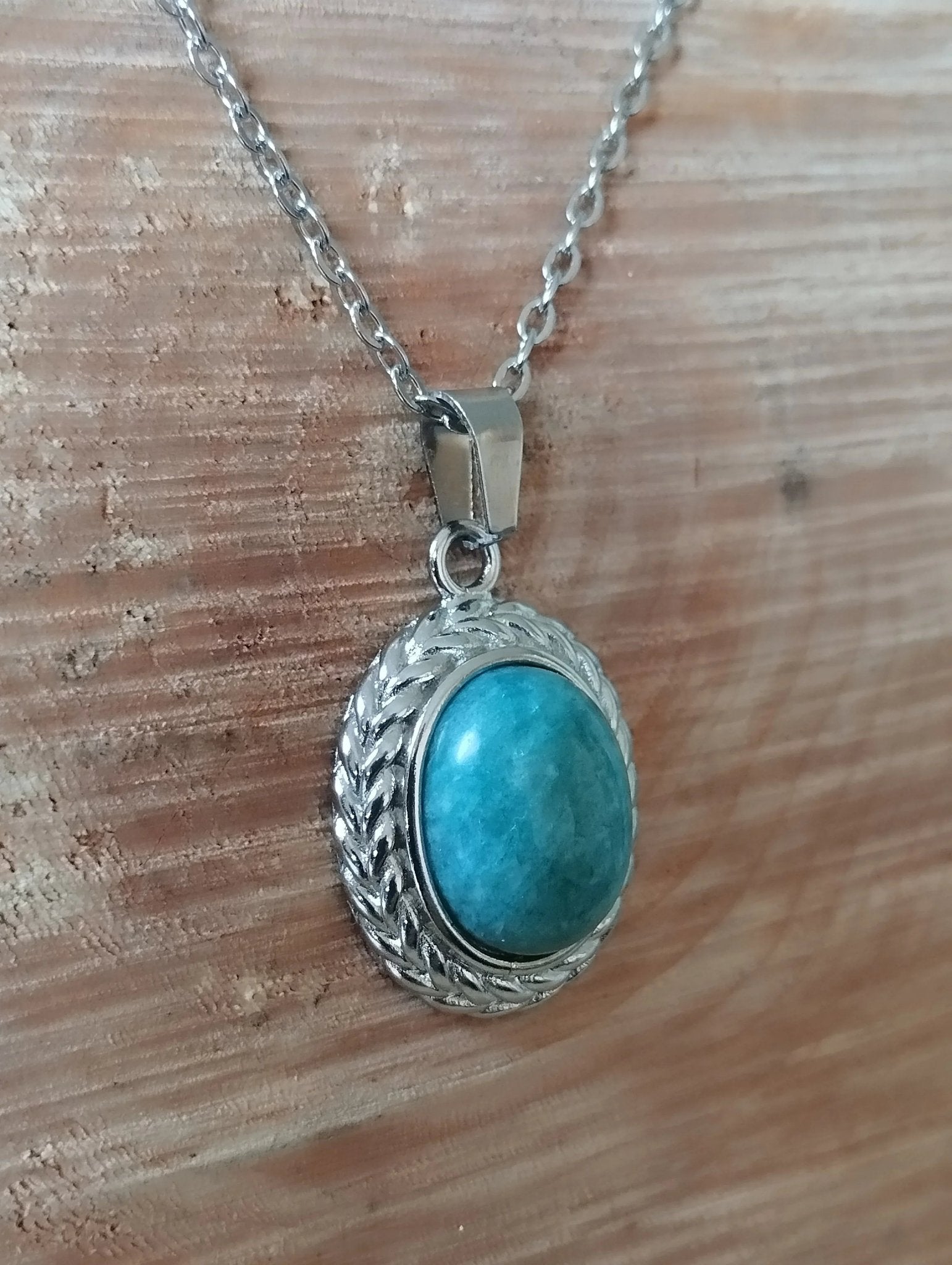 Collier Pendentif Amazonite Cabochon 25mm - Pierre Naturelle - Bijouxlithotresors