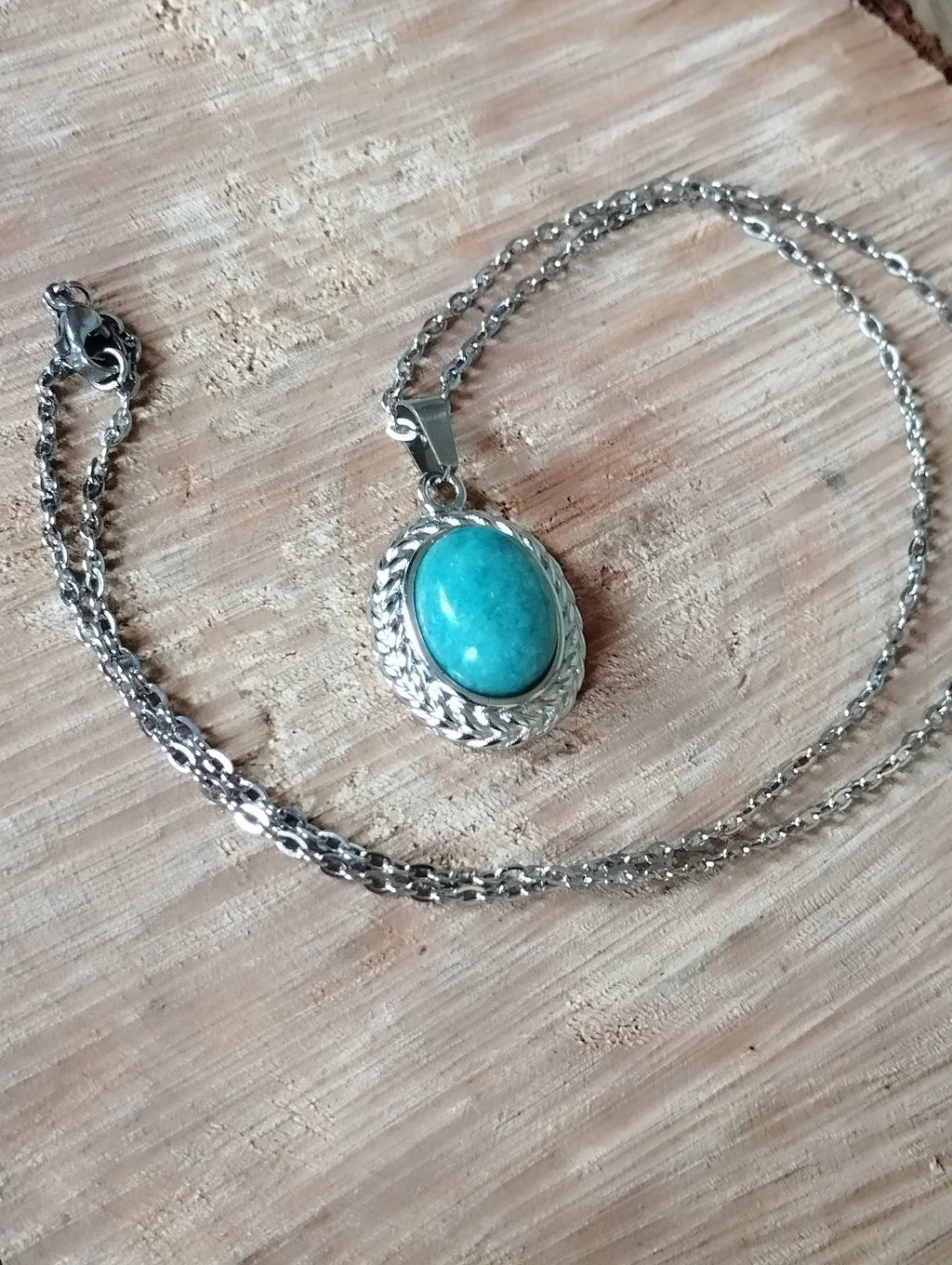 Collier Pendentif Amazonite Cabochon 25mm - Pierre Naturelle - Bijouxlithotresors