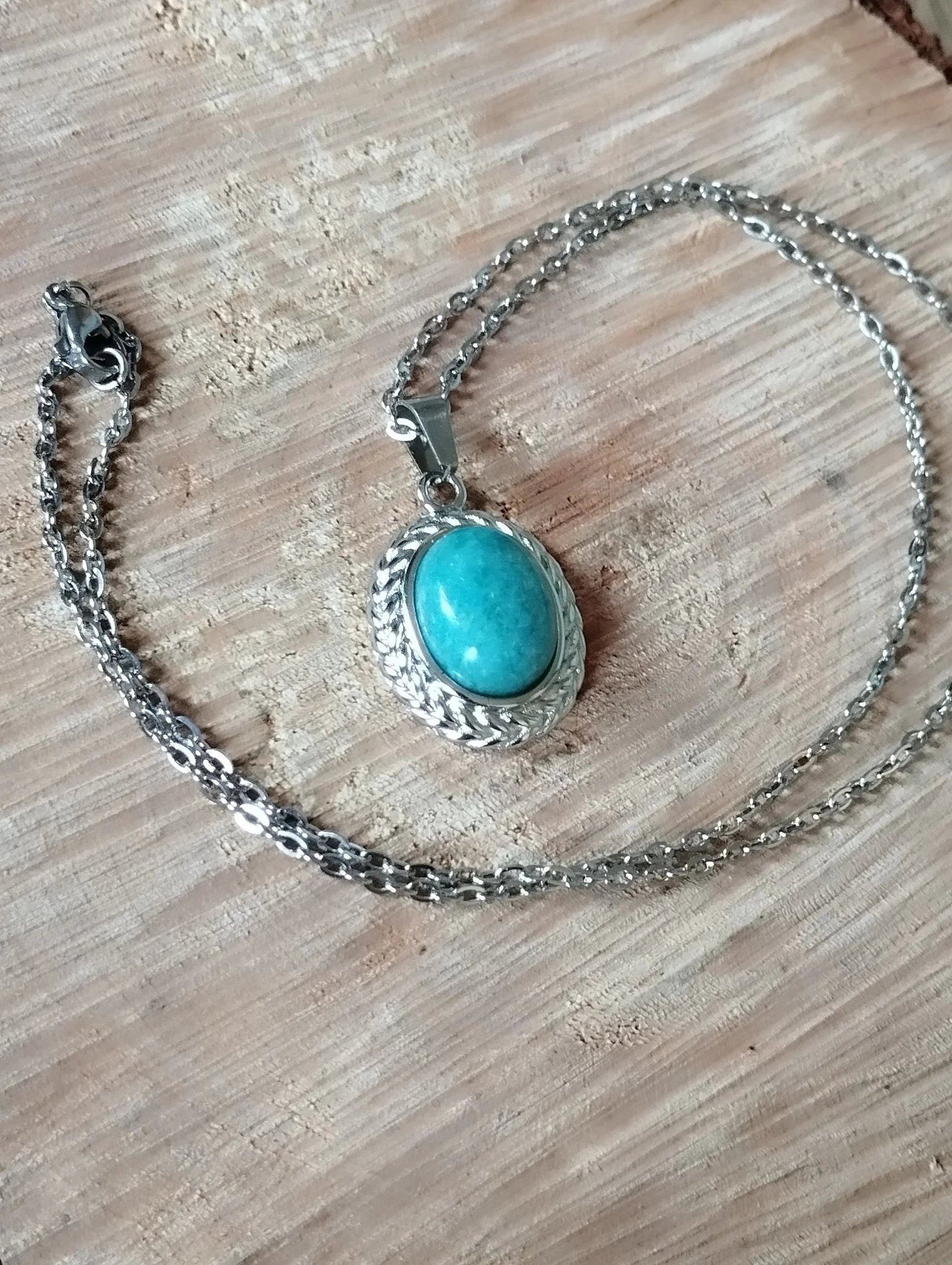 Collier Pendentif Amazonite Cabochon 25mm - Pierre Naturelle - Bijouxlithotresors