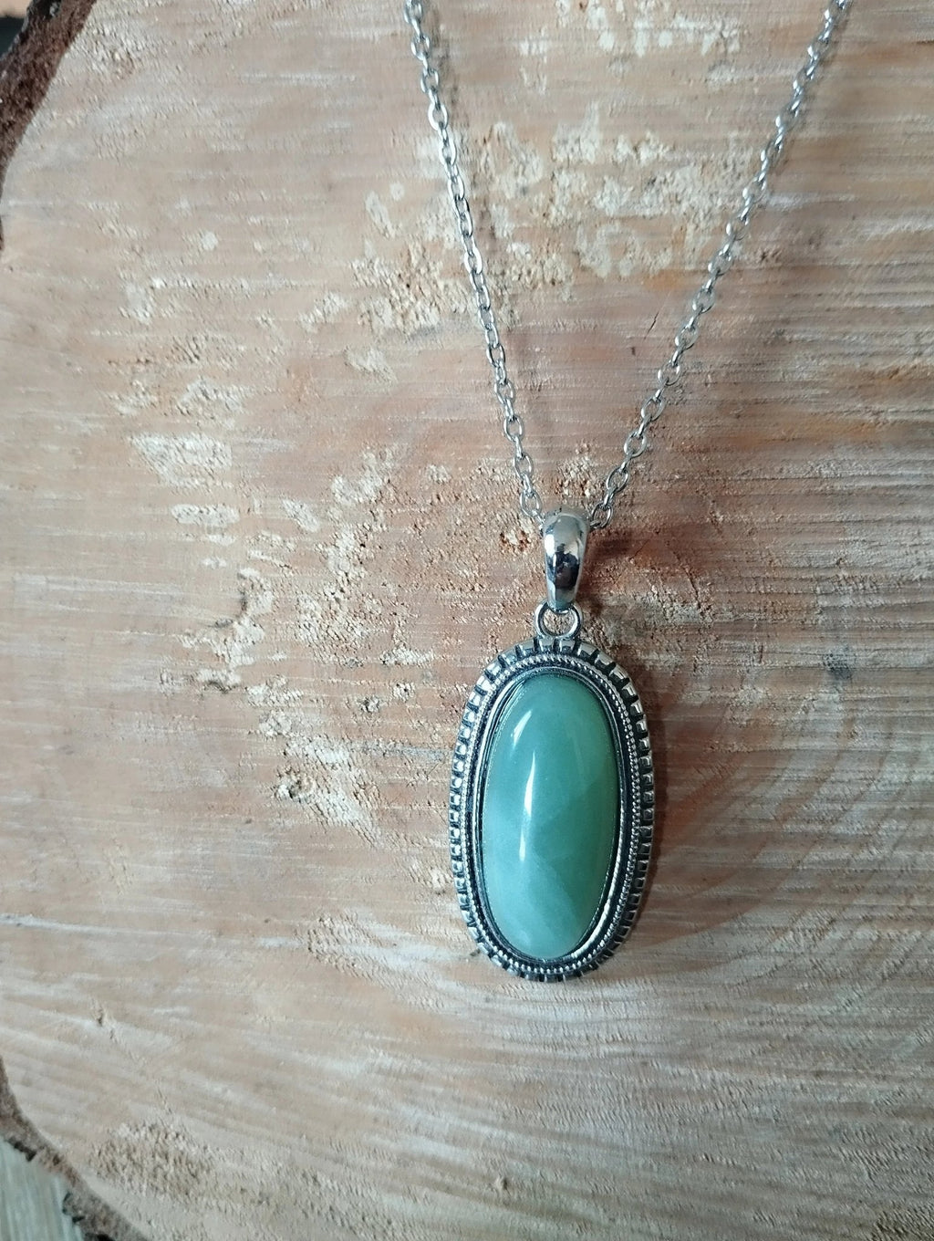 Collier Pendentif Aventurine Vintage - Pierre Naturelle avec Chaîne Acier Inoxydable - Bijouxlithotresors
