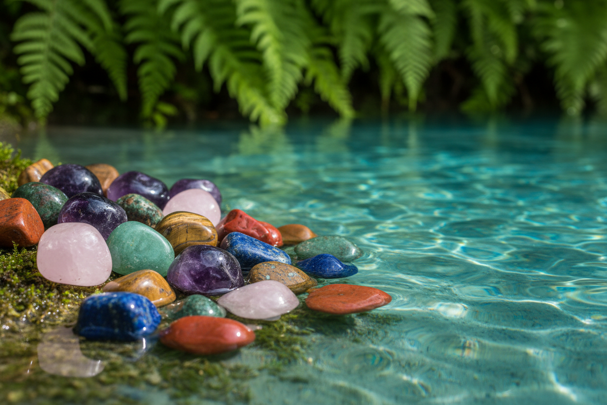 Pierres naturelles mélangées près de l'eau