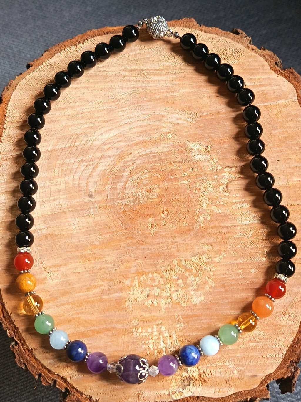 Collier 7 Chakras Tourmaline Améthyste - Bijoux Pierres Naturelles - Bijouxlithotresors