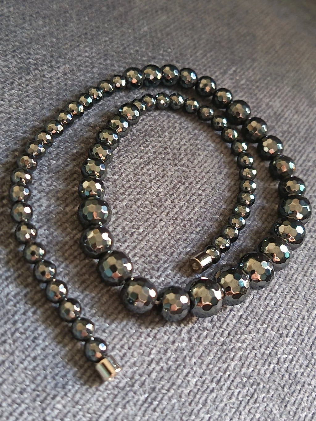 Collier Hématite Argentée Facettes - Perles Dégradées 45cm - Bijouxlithotresors