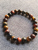 Bracelet Trio Œil de Tigre, Taureau et Faucon - Perles Naturelles - Bijouxlithotresors