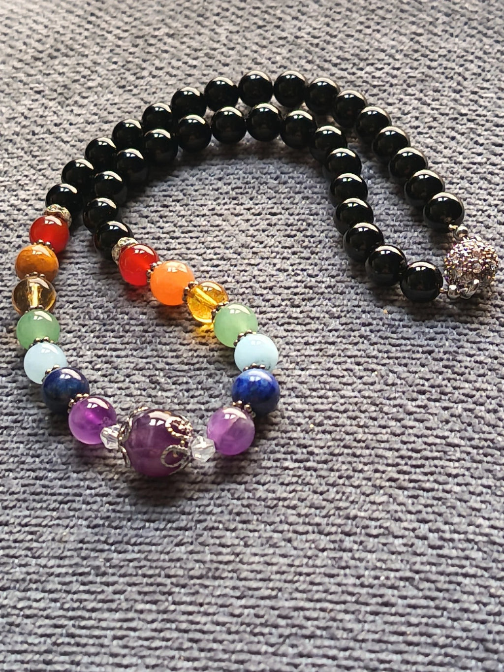 Collier 7 Chakras Tourmaline Améthyste - Bijoux Pierres Naturelles - Bijouxlithotresors