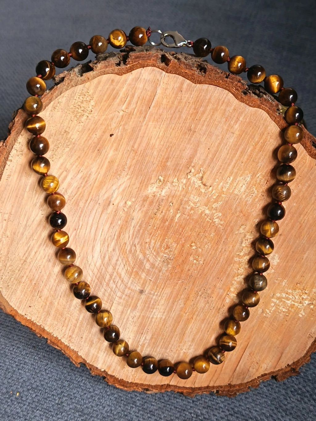 Collier Œil de Tigre 45cm Perles 8mm - Pierre Protection - Bijouxlithotresors