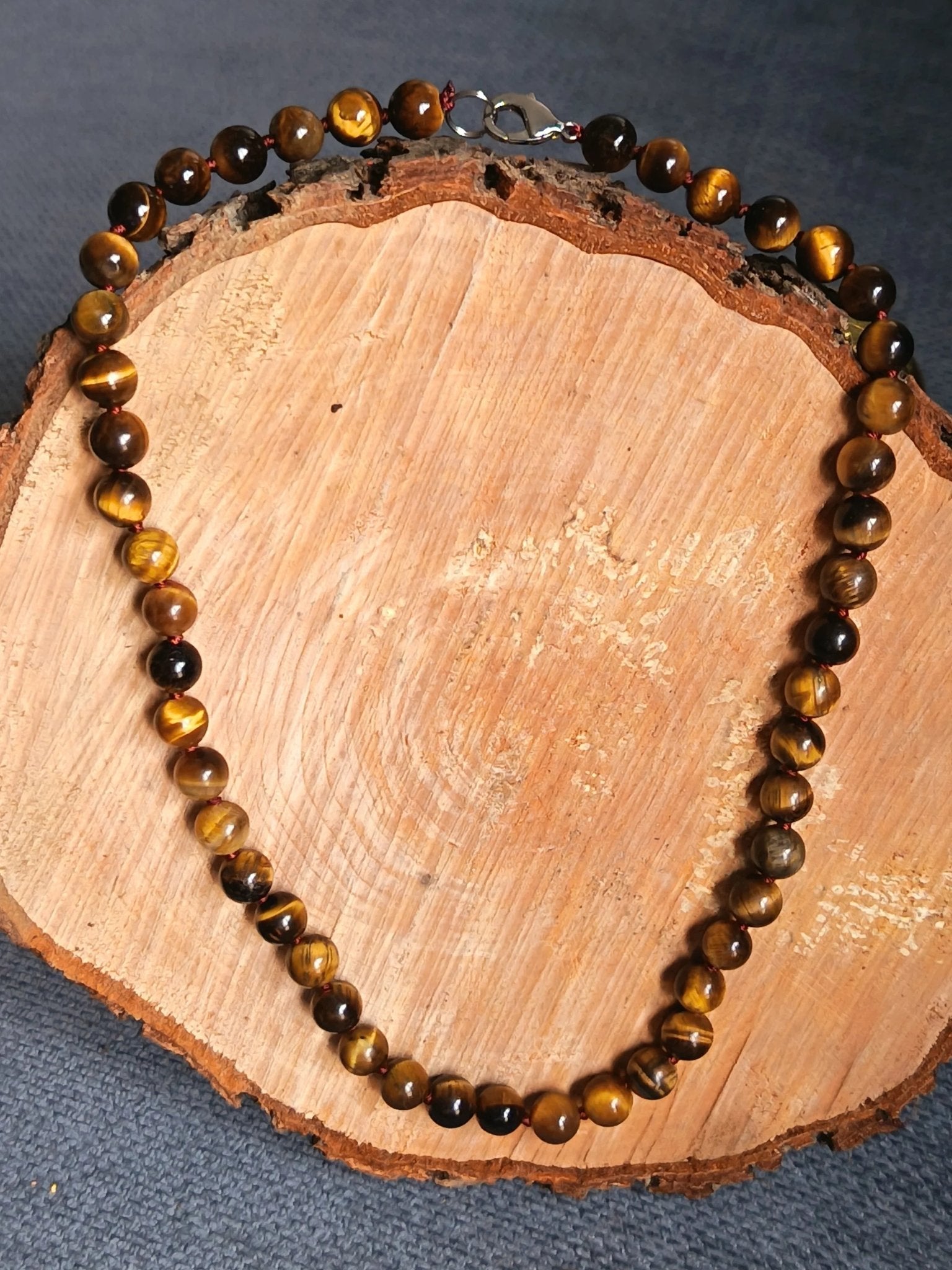 Collier Œil de Tigre 45cm Perles 8mm - Pierre Protection - Bijouxlithotresors