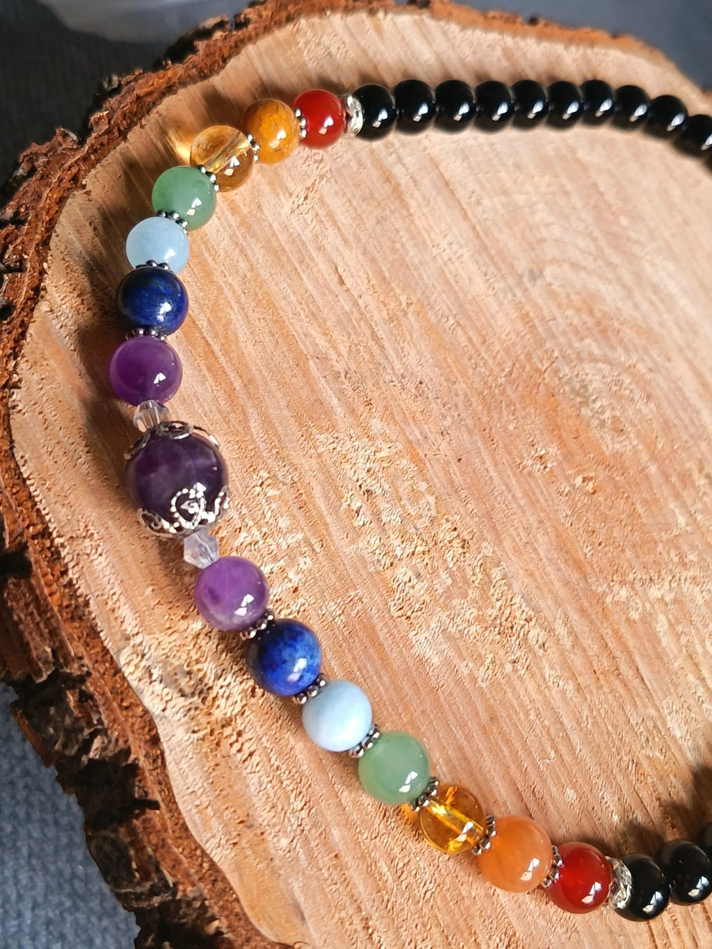 Collier 7 Chakras Tourmaline Améthyste - Bijoux Pierres Naturelles - Bijouxlithotresors