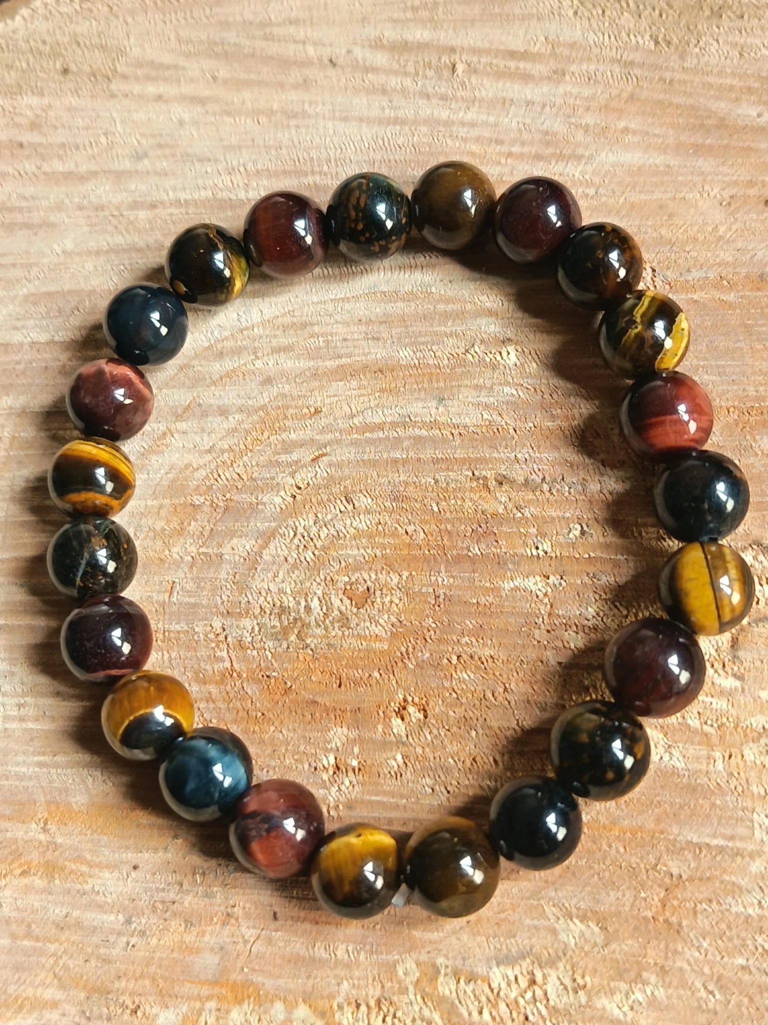 Bracelet Trio Œil de Tigre, Taureau et Faucon - Perles Naturelles - Bijouxlithotresors