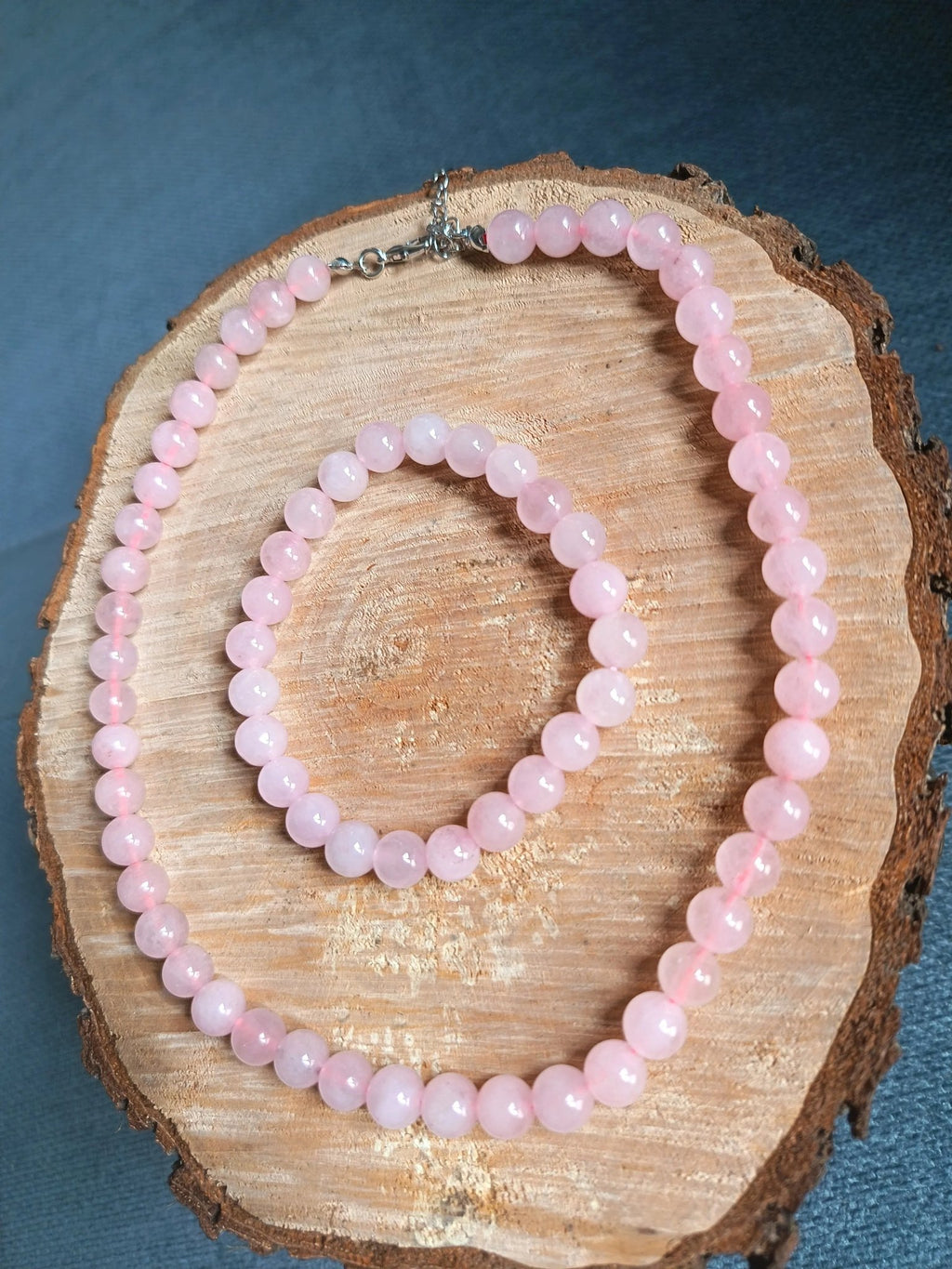 Parure Quartz Rose Grade AA - Collier et Bracelet Pierres Naturelles 8mm - Bijouxlithotresors